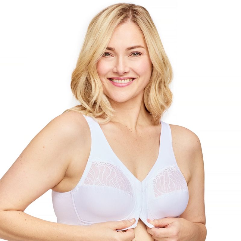 Glamorise Womens MagicLift Natural Shape Front-Closure Wirefree Bra 1210 White, 3 of 5