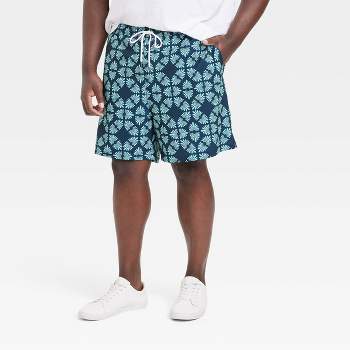 Men's 7" Leaf Print Swim Shorts with Boxer Brief Liner - Goodfellow & Co™ Navy Blue