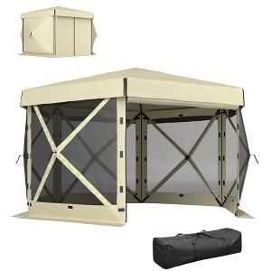 Outsunny 12' x 12' Hexagonal Pop Up Gazebo with 5 Sidewalls, Portable Outdoor Canopy - 1 of 4