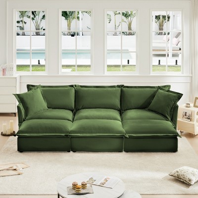 Slipcovered Sectional Sofa, 3 Seater Sofa with Removable Cover, Sofa Couch with Ottoman, Chenille Fabric Sectional Sofas-Cuddlewood