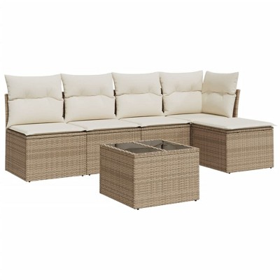 vidaXL Garden Sofa Set Beige PE Rattan Large Modular Garden Sofa Set