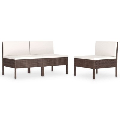 vidaXL Patio Chairs 3 Pcs, Patio Rattan Conversation Chair with Cushions, Patio Wicker Rattan Furniture
