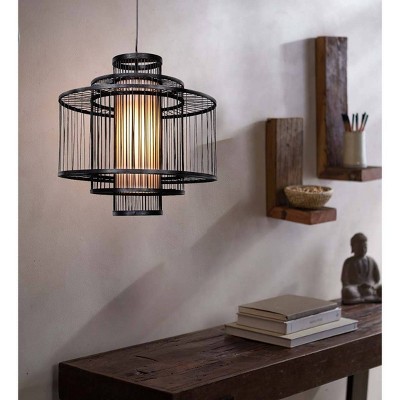 Black Tiered Bamboo Drum Chandelier Pendant Light