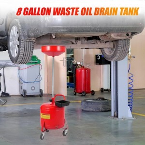 8 Gallon Waste Oil Drain Tank with Wheels, Adjustable Funnel Height 38-65 Inches, Built-in Toolbox, Large Capacity for Garages Auto Repair Shops - 1 of 4