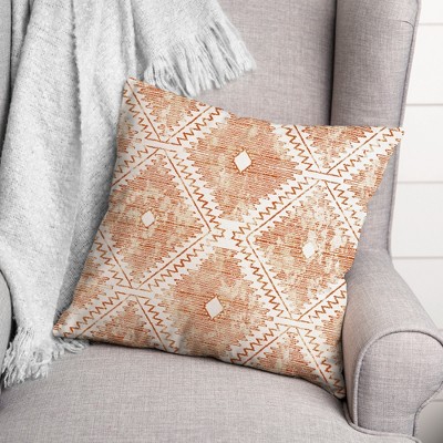 Orange and White Ikat 18 x 18 Polyester Throw Pillow