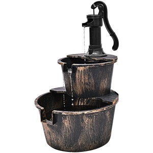 Tangkula 2 Tier Barrel Waterfall Fountain Barrel Water Fountain Pump Outdoor Garden - 1 of 4
