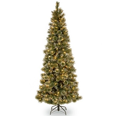 National Tree Company 6.5ft Glittery Bristle Pine Slim Tree with Warm White LED Lights