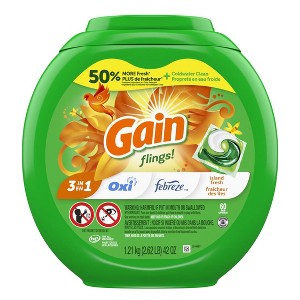 Gain Flings Laundry Detergent Pacs, 60 Count, Island Fresh Scent, 3 in 1 HE Detergent Pacs with Oxi Boost and Febreeze - 1 of 4