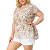 Agnes Orinda Women's Plus Size V Neck Short Sleeve Floral Print Tiered Peplum Blouses - 2 of 4