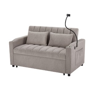 NicBex 55.9 Inch Convertible Sofa Bed Loveseat Sofa with 3 USB Ports,2 Side Pockets and Phone Holder for Living Room,Apartment,Office,Light Gray - 1 of 4