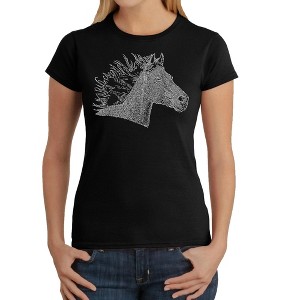 LA Pop Art Women's Word Art T-Shirt - Horse Mane Black Medium - 1 of 4