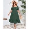 YESFASHION Womens Plus Size Square Neck Floral Print Summer Dress Ruffle Short Sleeve Tie Front Slit Hem Boho Maxi Dress - 2 of 4