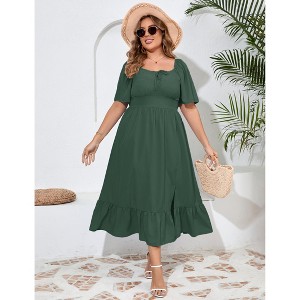 Plus Size Summer Dress for Women Square Neck Casual Boho A Line Maxi Dress - 1 of 4