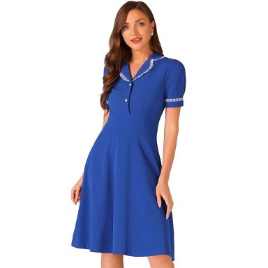 blue peter pan collar dress Long Sleeve Soft and stretchy fabric that is EXTRA comfy Allegra K Smocked Dress for