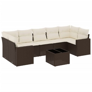 vidaXL Patio Sofa Set with Cushions Outdoor Furniture 8 Piece Poly Rattan - Brown and Cream - 1 of 4