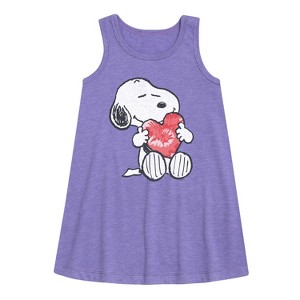 Girls' - Peanuts - Snoopy With Heart Graphic Sleeveless Aline Dress - 1 of 3