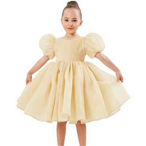 2Bunnies Girls' Organza Puff Sleeve Babydoll Fit & Flare Dress - image 1 of 4