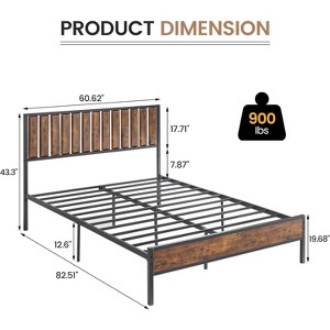 Metal Bed Frame with Stylish Headboard and Footboard, Heavy Duty Platform Bed Frame with Under Bed Storage, No Box Spring Needed, Retro Color - 1 of 4