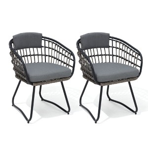 Crestlive Products Patio Rattan Dining Chairs Set Outdoor Dining Chairs with Cushions and Armrest Wicker Dining Armchairs Porch Chairs - 1 of 4