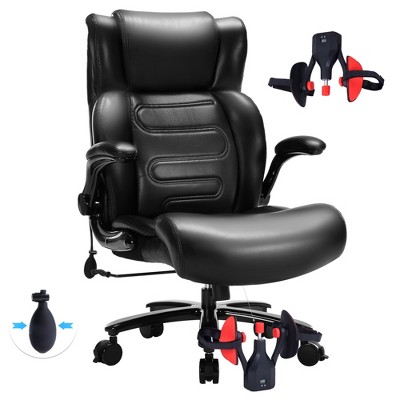 TiramisuBest Black PU Leather Executive Chair with Thigh Exerciser, Adjustable Lumbar, 500lbs Capacity