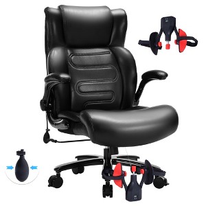 TiramisuBest Black PU Leather Executive Chair with Thigh Exerciser, Adjustable Lumbar, 500lbs Capacity - 1 of 4