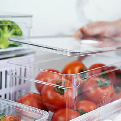 OU Fridge Food Organizer Bins with Vented Lid & Drain Tray, Clear Stackable Refrigerator Storage Bin, Produce Kitchen Storage Container, BPA Free — фото 7