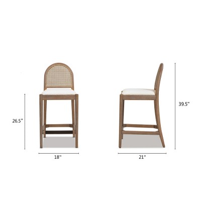 Anybear 26.5" Curved Back Cane Rattan Counter Stool, Set of 2