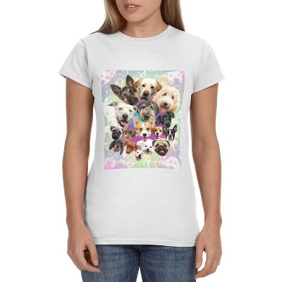 Cute Puppies and Dogs Pop Art Collage Womens Shirt Puppies Galore Tee White