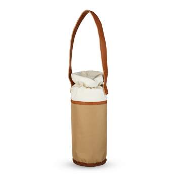 Twine Insulated Single Wine Bag, Wine Tote, Insulated Liner, Faux Leather Strap, Holds 1 Standard Wine Bottle, Tan, Set of 1