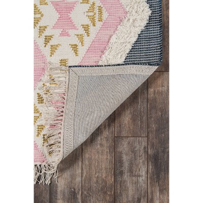 Handmade Pink Geometric Wool Area Rug with Fringe