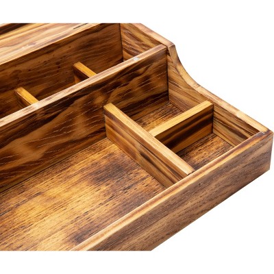 Rustic Torched Wood 7-Compartment Valet Tray Organizer