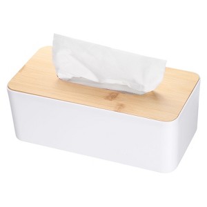 Unique Bargains Square Holder Tissue Cube Box Cover with Bamboo Lid 1 Pc - 1 of 3