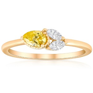 Pompeii3 3/8Ct Fancy Yellow Pear & Marquise Shape Diamond Ring Yellow Gold Lab Created - 1 of 3