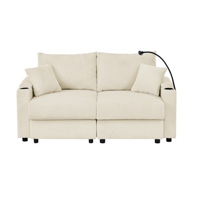 GDFStudio Ingrid Modern Corduroy 73" Loveseat with Cup Holders,Mobile Phone Holder and Armrest Storage