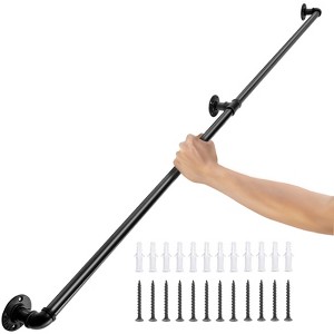 VEVOR Pipe Stair Handrail, 6FT Staircase Handrail, 440LBS Load Capacity Carbon Steel Pipe Handrail, Industrial Handrail with Wall Mount Support,Black - 1 of 4