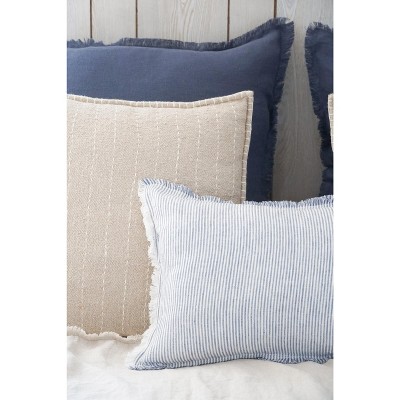 Blue and White Pinstripe Fringe Linen Pillow