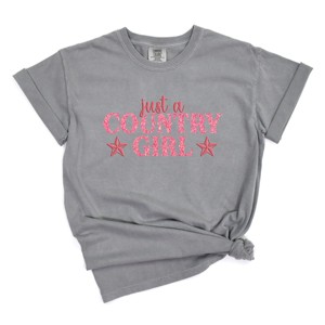 Just A Country Girl Stars Glitter/Puff Print - Womens Garment Dyed Graphic T-Shirt - 1 of 4