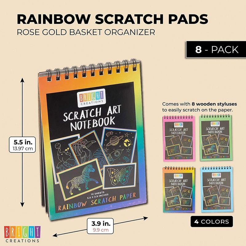 Bright Creations 8 Pack Rainbow Color Scratch Art Pads Set for Kids with Wooden Styluses, 10 Sheets, 5.5 x 3.9 in, 5 of 9