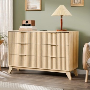 VINGLI Fluted Dresser 6 Drawer, Wood Dresser for Bedroom with Rounded Edges - 1 of 4
