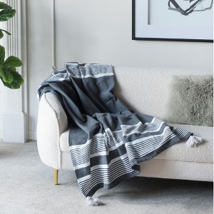 Sapphtopaz 2PCS 50"x60" Decorative Blanket with Stripes Four-Season Cozy Throw Blanket with Soft Cotton for Bed,Boho Style Bedding for Room - 1 of 4