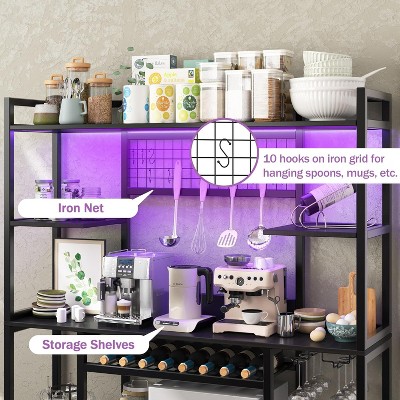 Black Metal 55" Adjustable Baker's Rack with LED Light and Power Outlet