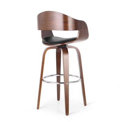 DSVIMOY Counter and Bar Stool Swivel Mid Century Modern Design with Walnut Frame and Footrest for Bar, Black, 28.5"*21.25"*16.75"