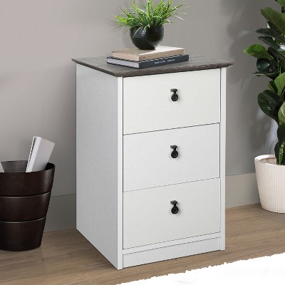 Modern Farmhouse Gray Oak & White 3-Drawer Storage Cabinet