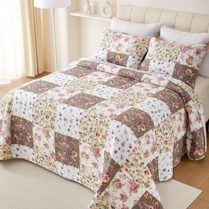 Acoinel Lightweight Cotton Blend Bedspread Set Patchwork Floral - 1 of 4
