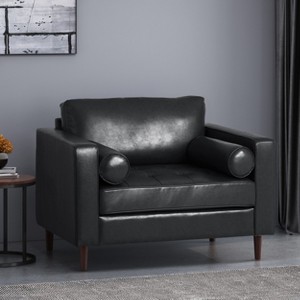 GDFStudio Hixon Contemporary Faux Leather Tufted Club Chair with Bolster Pillows - 1 of 4