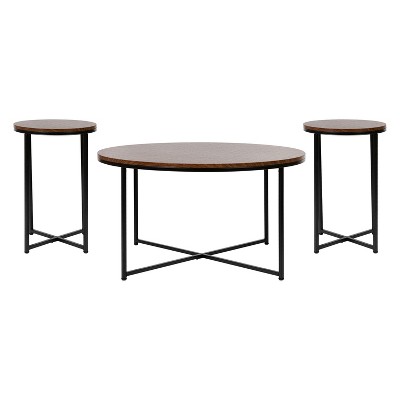 Emma and Oliver Laminate Table Set with X Metal Frame-Coffee Table-2 End Tables