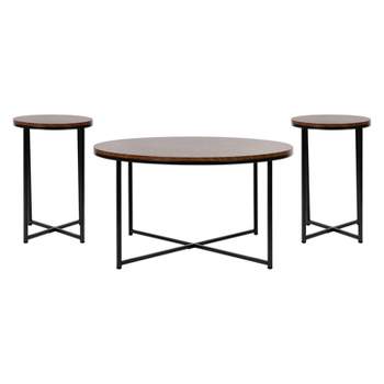 Flash Furniture Hampstead Collection Coffee and End Table Set - Laminate Top with Crisscross Frame, 3 Piece Occasional Table Set