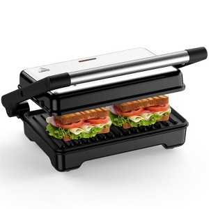 YASHE Panini Grill Press, 1200W Sandwich Maker with Non-Stick Cast Aluminum Plates, Fits 2 Slices, 180° Opening, Easy to Clean, Versatile Use - 1 of 4