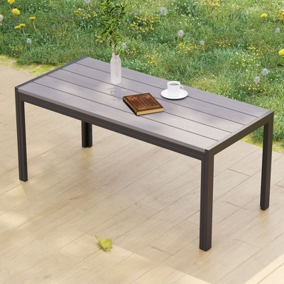 Sonkuki Patio Rectangular Coffee Table, Wood Grain Top Modern Industrial Style w/Metal Frame