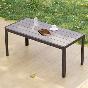 Sonkuki Patio Rectangular Coffee Table, Wood Grain Top Modern Industrial Style w/Metal Frame - 1 of 4
